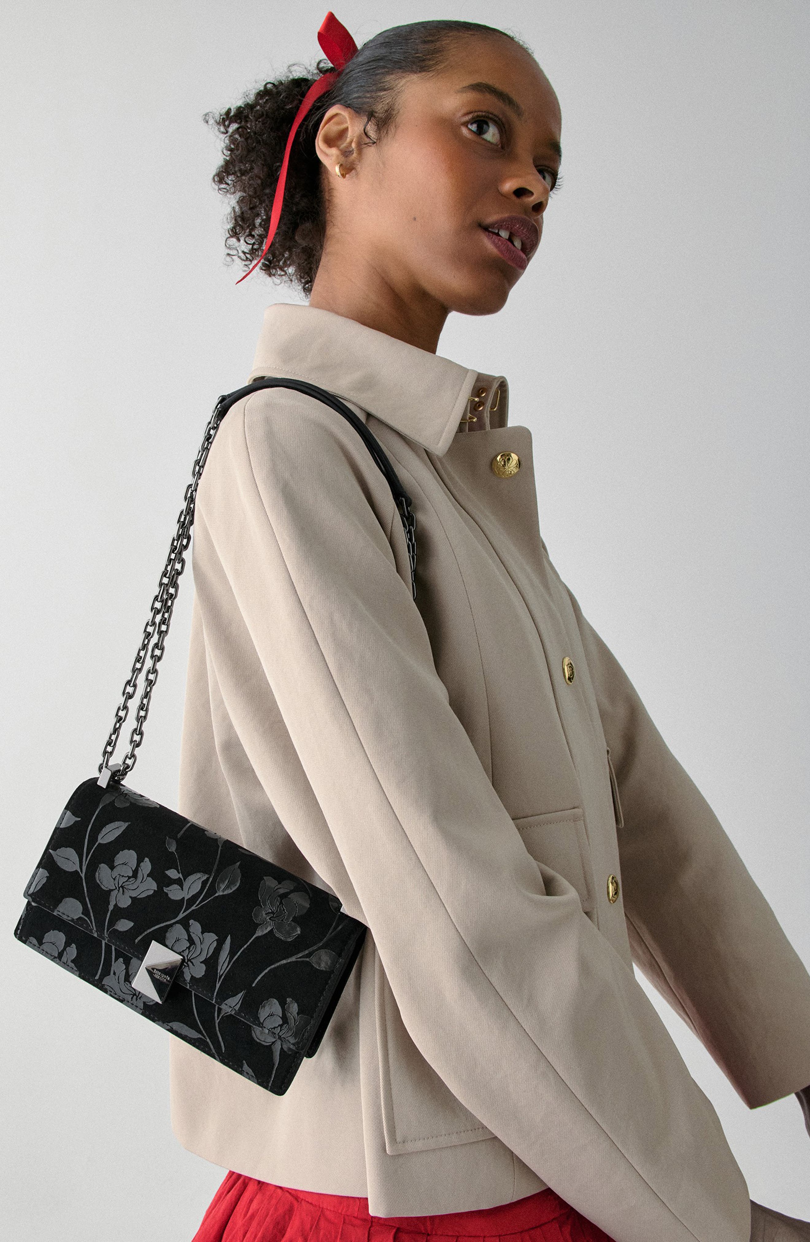 Kate Spade New York deco uptown blooms suede convertible shoulder bag, Alternate, color, 