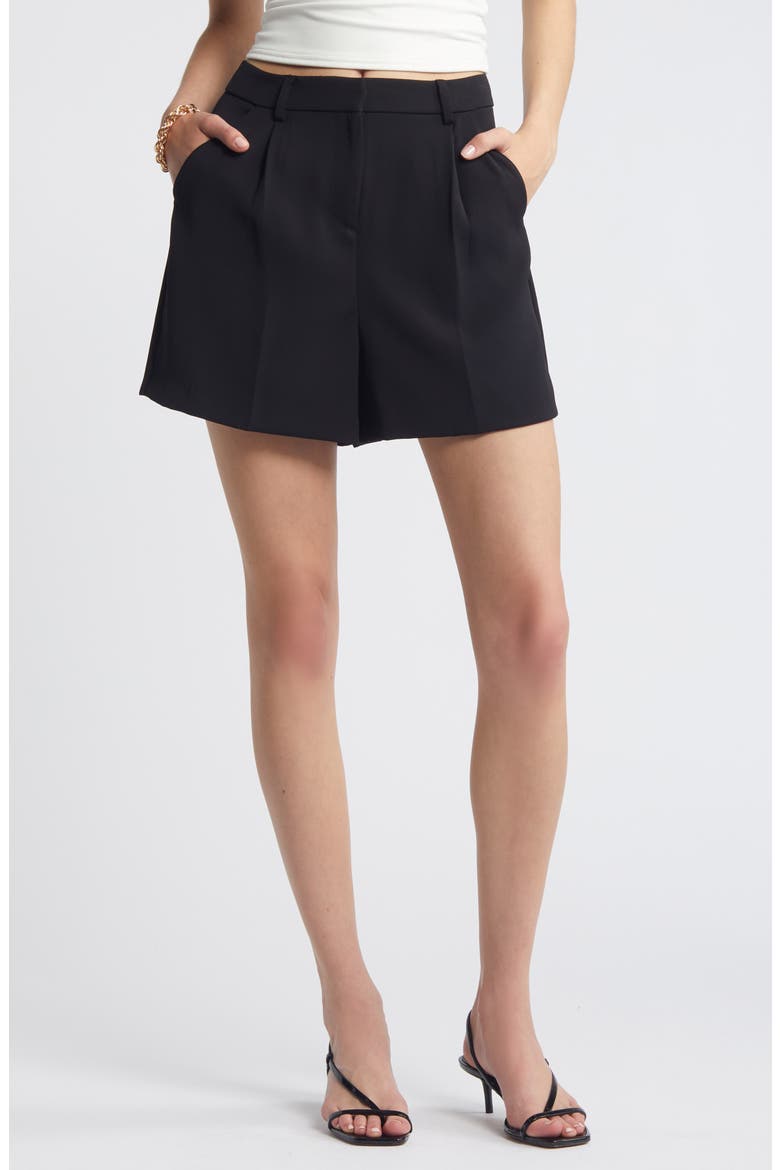 Pleated High Waist Trouser Shorts, Main, color, BLACK