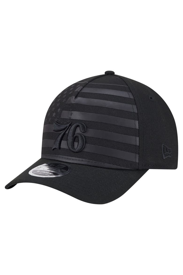 Men's New Era  Black Philadelphia 76ers Game Day Flag A-Frame 9FORTY Adjustable Hat, Main, color, Black