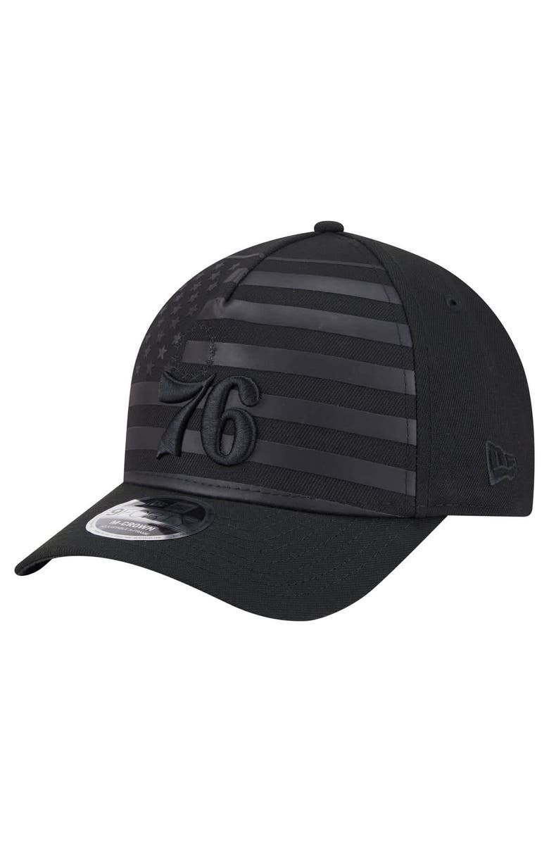 New Era Men's New Era Black Philadelphia 76ers Game Day Flag A-Frame 9FORTY Adjustable Hat, Main, color, Black