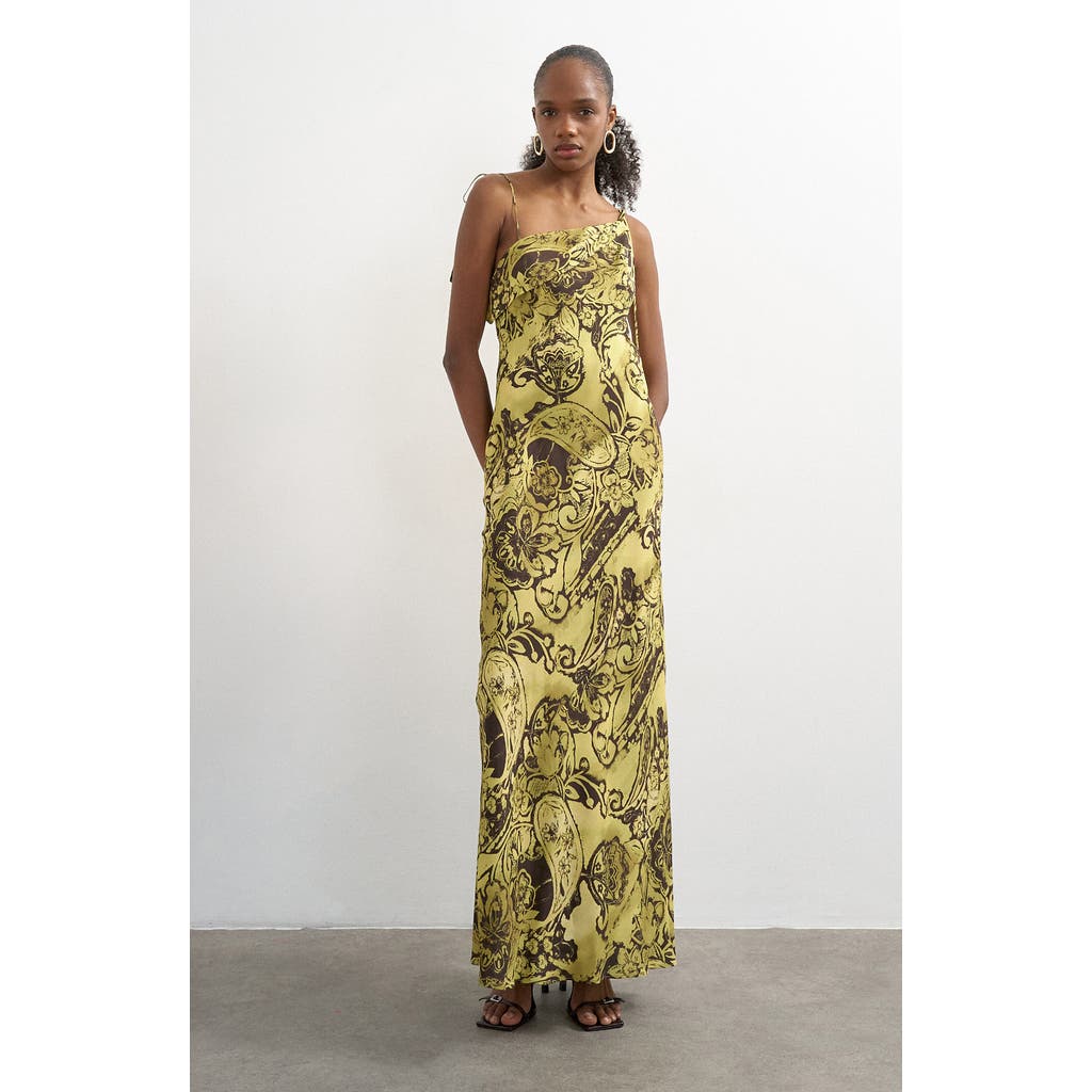 Topshop Paisley Satin Maxi Dress in Yellow at Nordstrom, Size 16