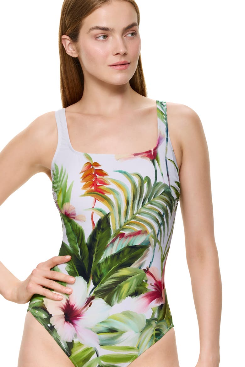 Paradise Beauty Square Neck One Piece Swimsuit, Alternate, color, Green-Multi