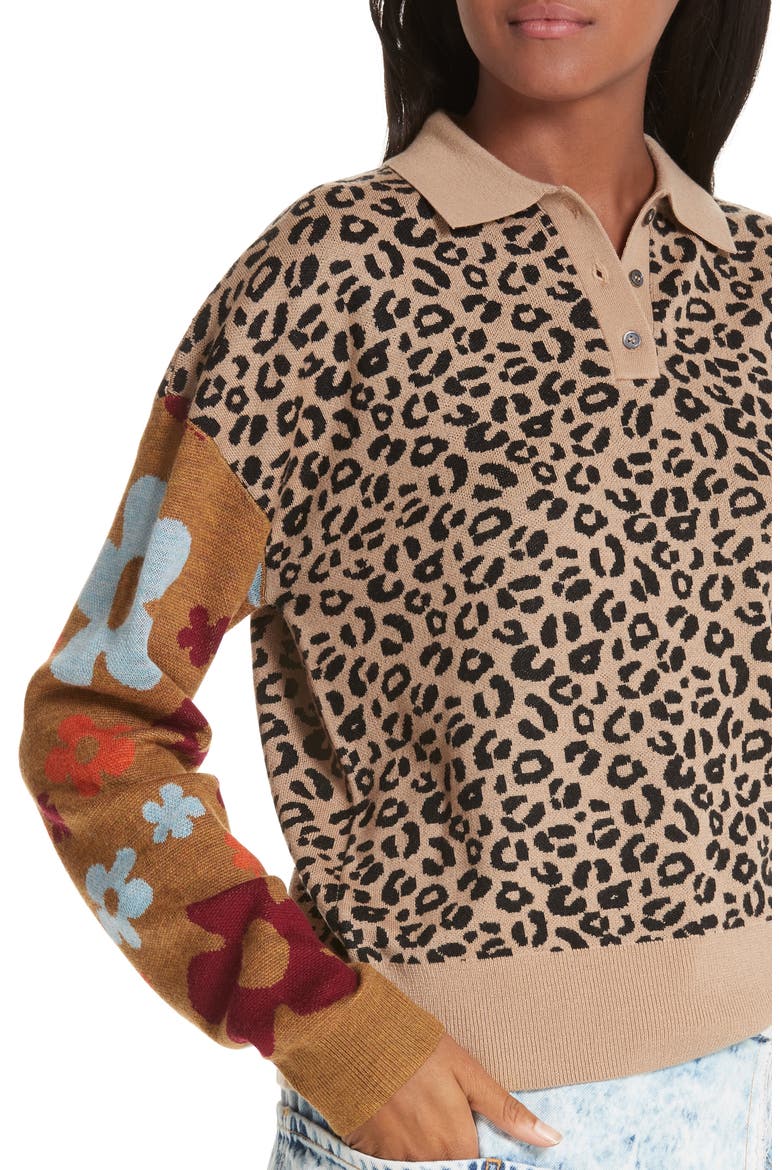 Paw Paw Polo Sweater, Alternate, color, LEOPARD FLORAL