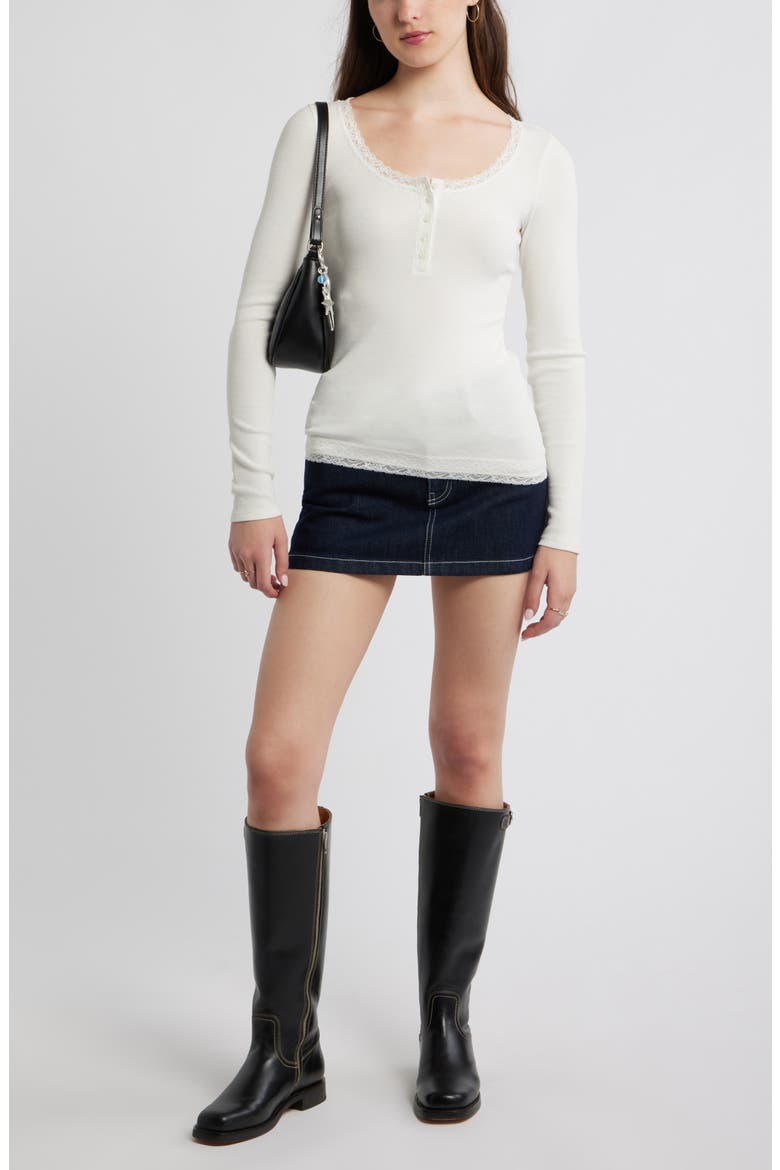 Lace Trim Cotton Blend Rib Henley, Alternate, color, IVORY