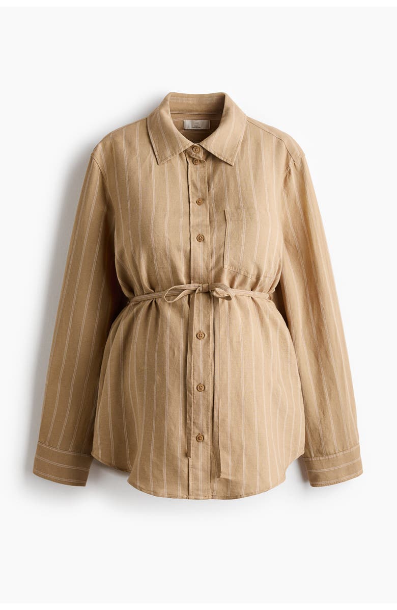 H&M Mama Linen-blend Shirt, Alternate, color, Beige/Striped