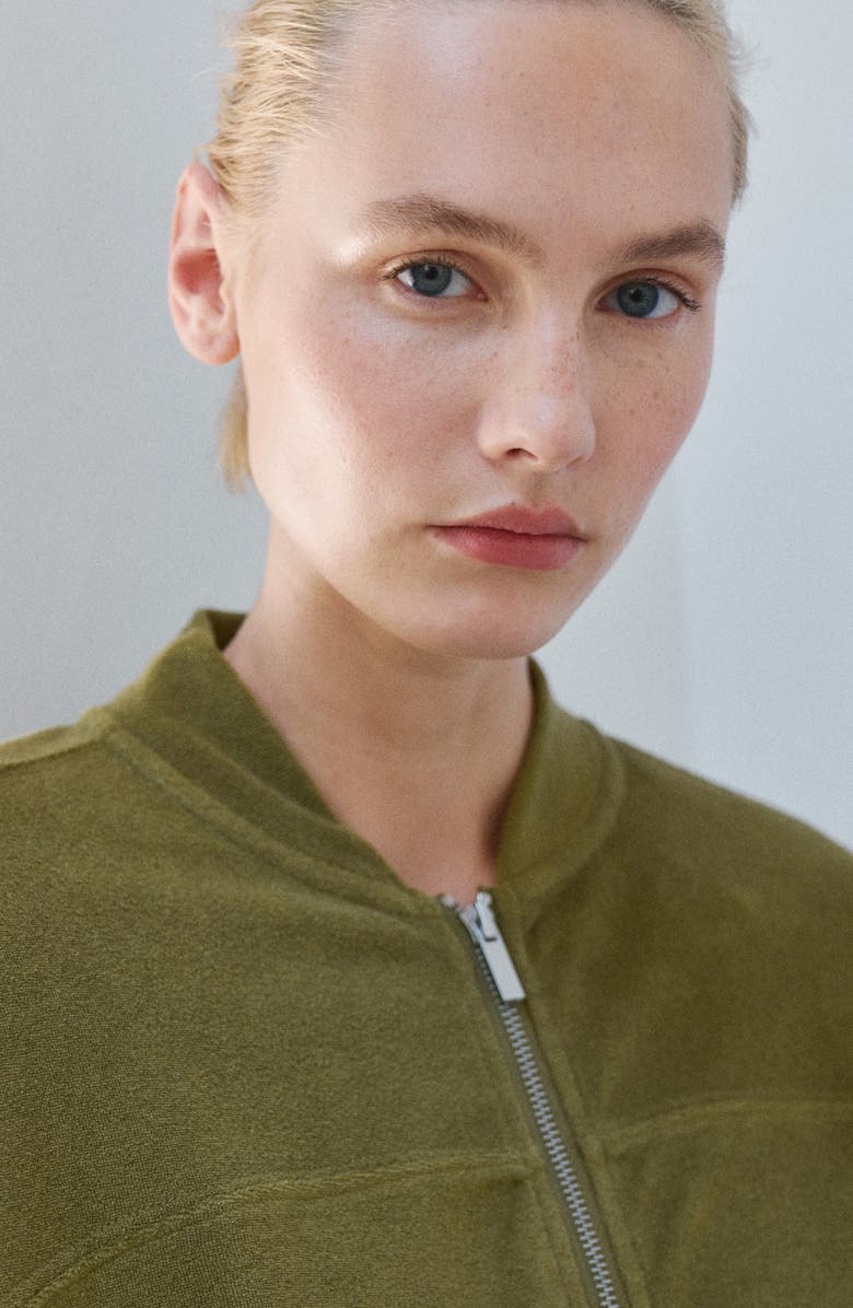 MANGO Cotton Blend Terry Bomber Jacket, Alternate, color, Khaki Green