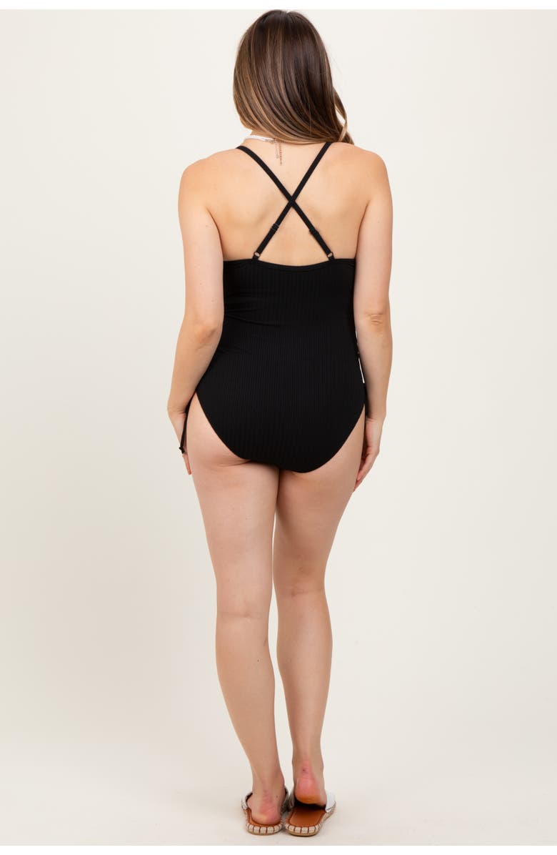 PinkBlush Ribbed O-Ring Strap Side Tie Swimsuit, Alternate, color, Black