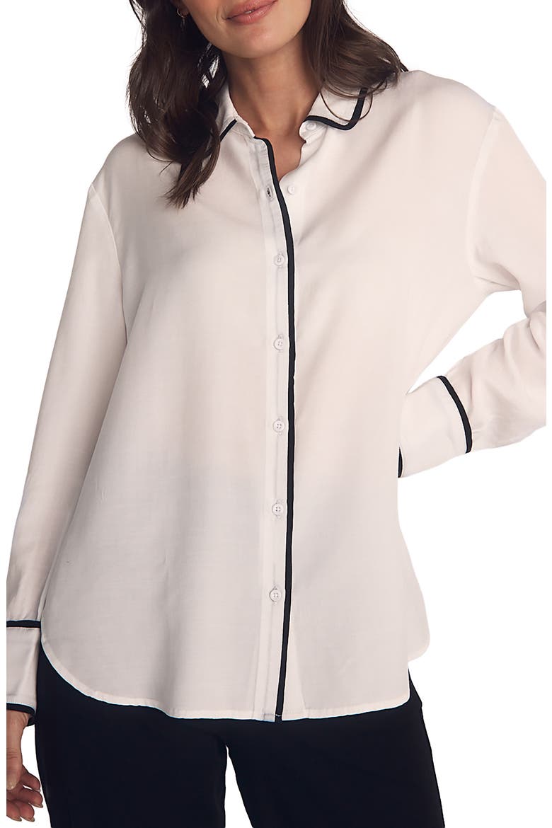 Contrast Trim Button-Up Shirt, Main, color, OFF WHITE