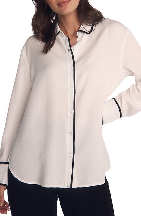 Contrast Trim Button-Up Shirt