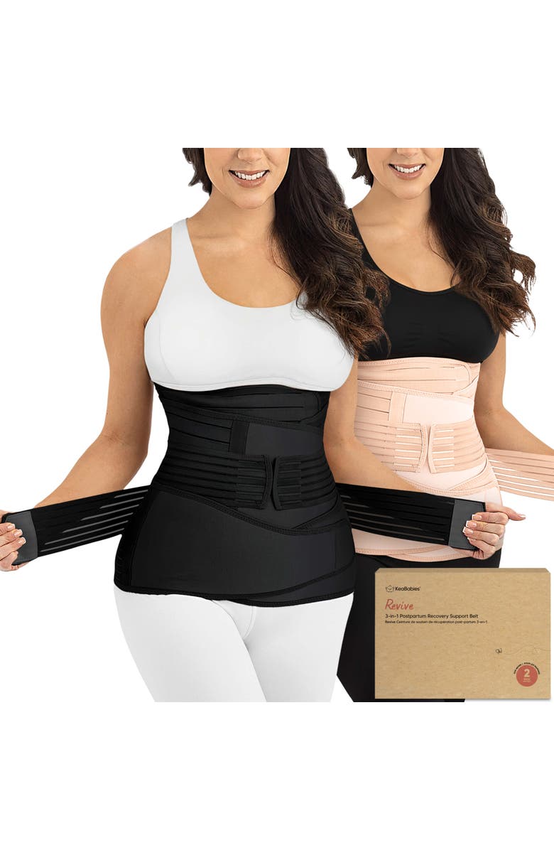 KeaBabies 2-Pack Revive 3-in-1 Postpartum Recovery Support Belt, Main, color, Black/ Ivory
