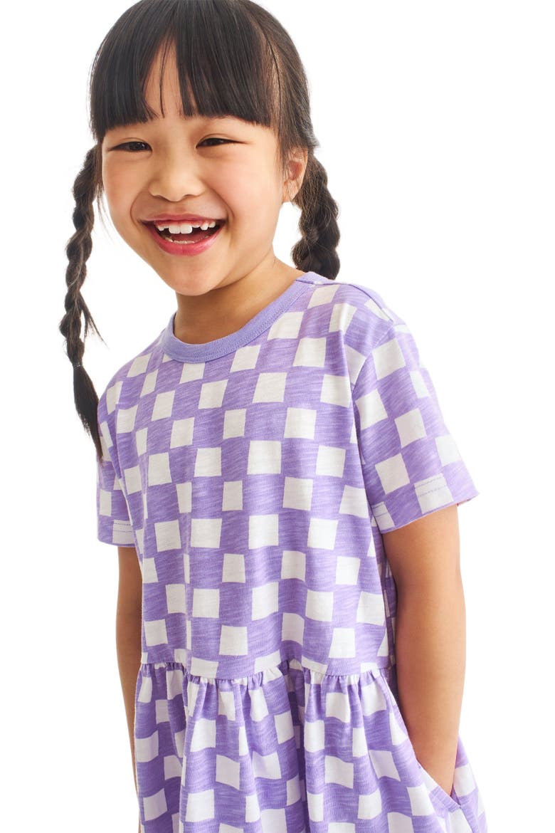 Kids Easy Dress In Checks, Alternate, color, Iris White Checks