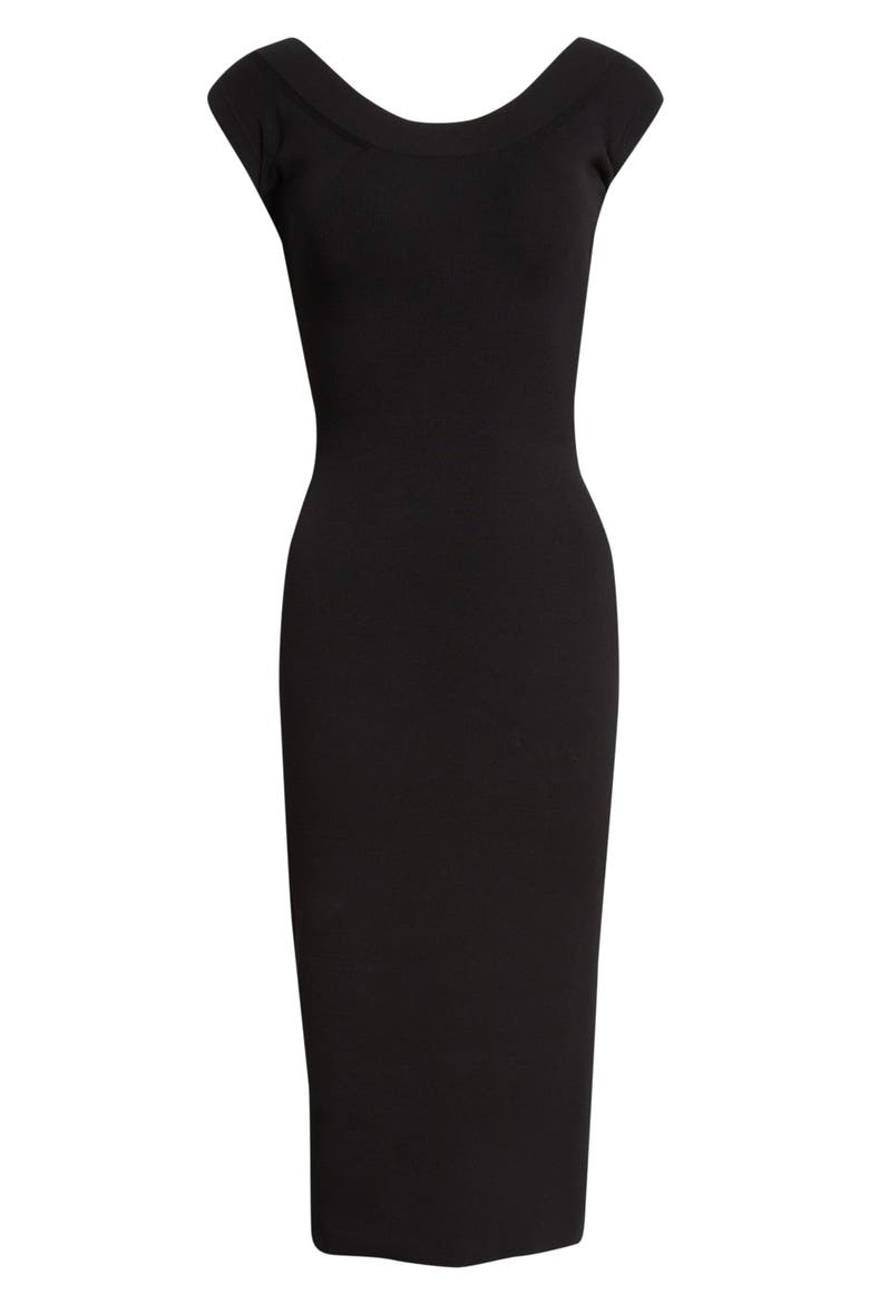 Plunge Back Cotton Blend Sweater Dress, Alternate, color, BLACK