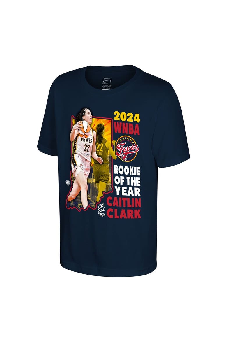 Youth Stadium Essentials Caitlin Clark Navy Indiana Fever 2024 WNBA Rookie of the Year T-Shirt, Alternate, color, Navy
