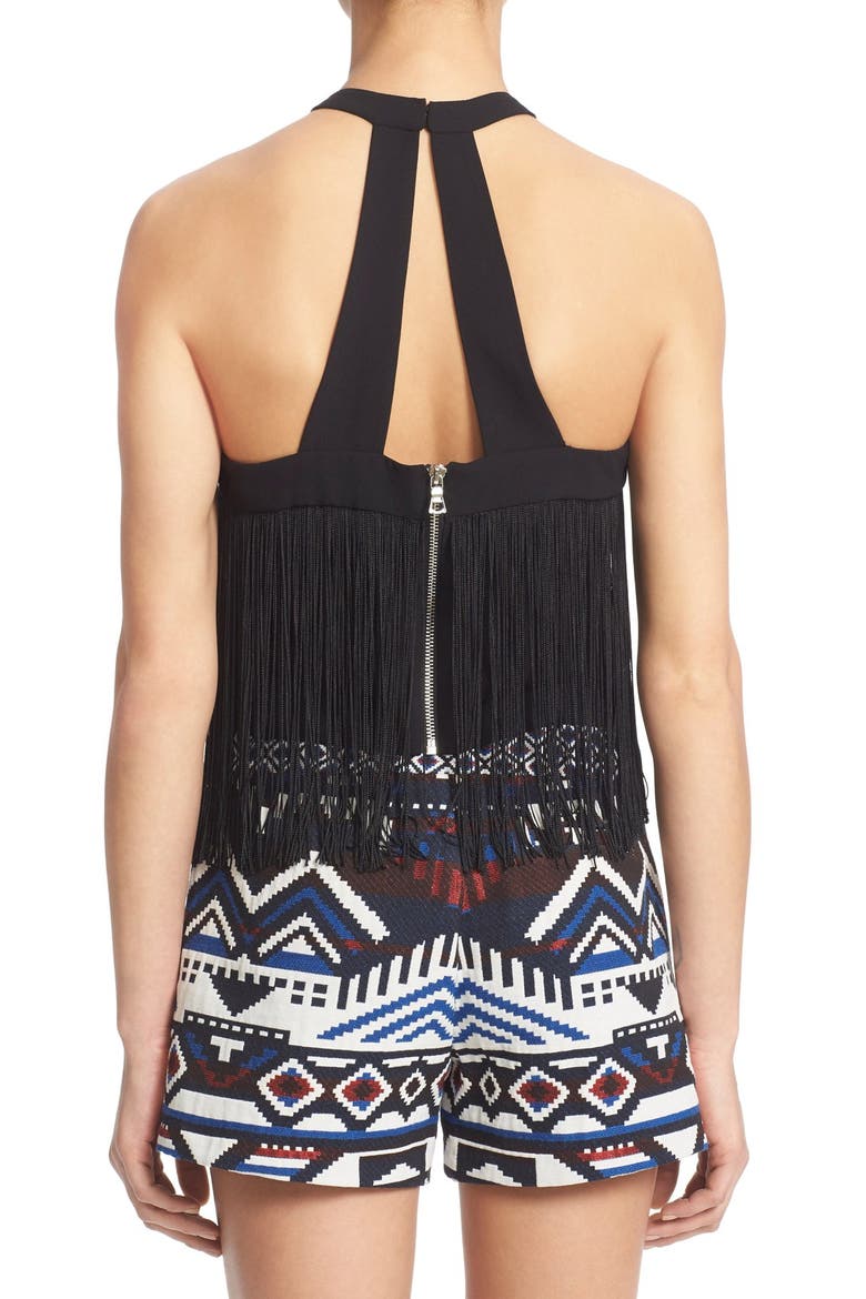 'Retreat' Fringed Halter Top, Alternate, color, BLACK