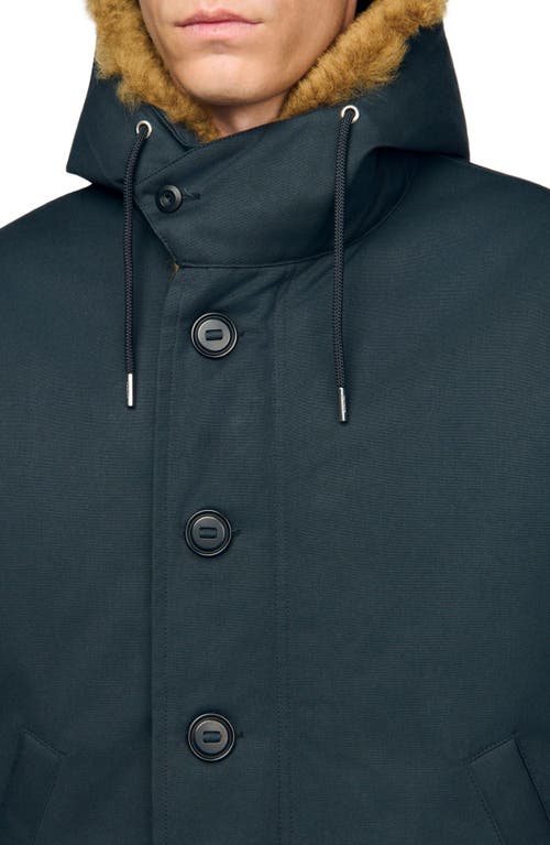 Sandro Hooded Cotton Parka In Blue