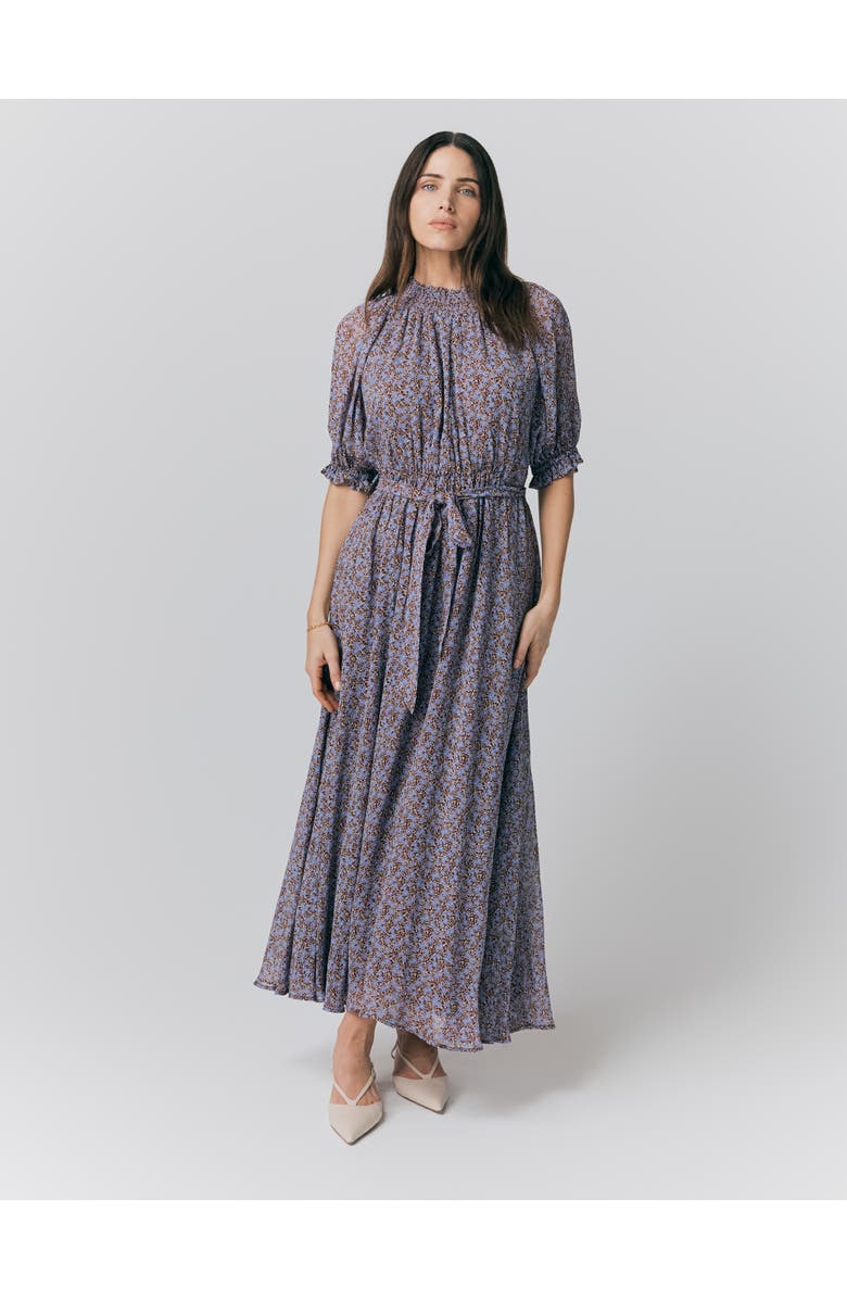 Ghost London Effie Georgette Ditsy Midi Dress, Main, color, Purple Dot Flowers