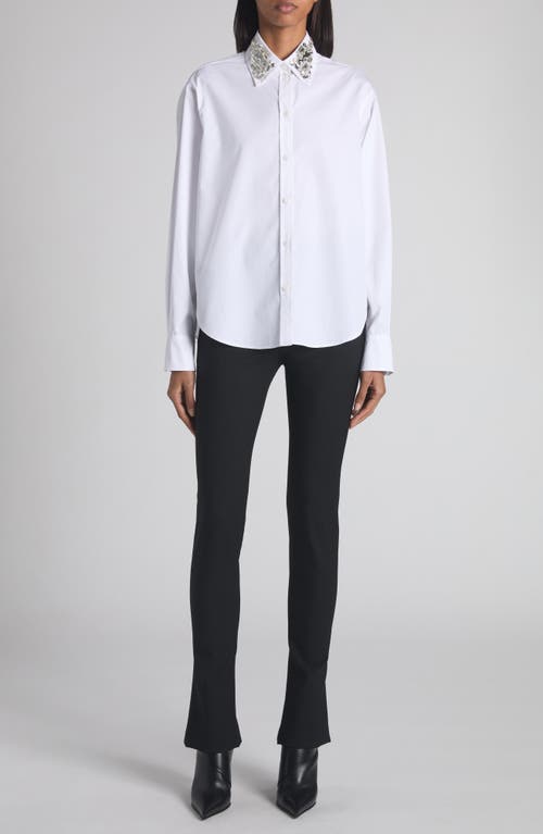 Alexander Mcqueen Mcqueen Crystal Embellished Cotton Poplin Button-up Shirt In White