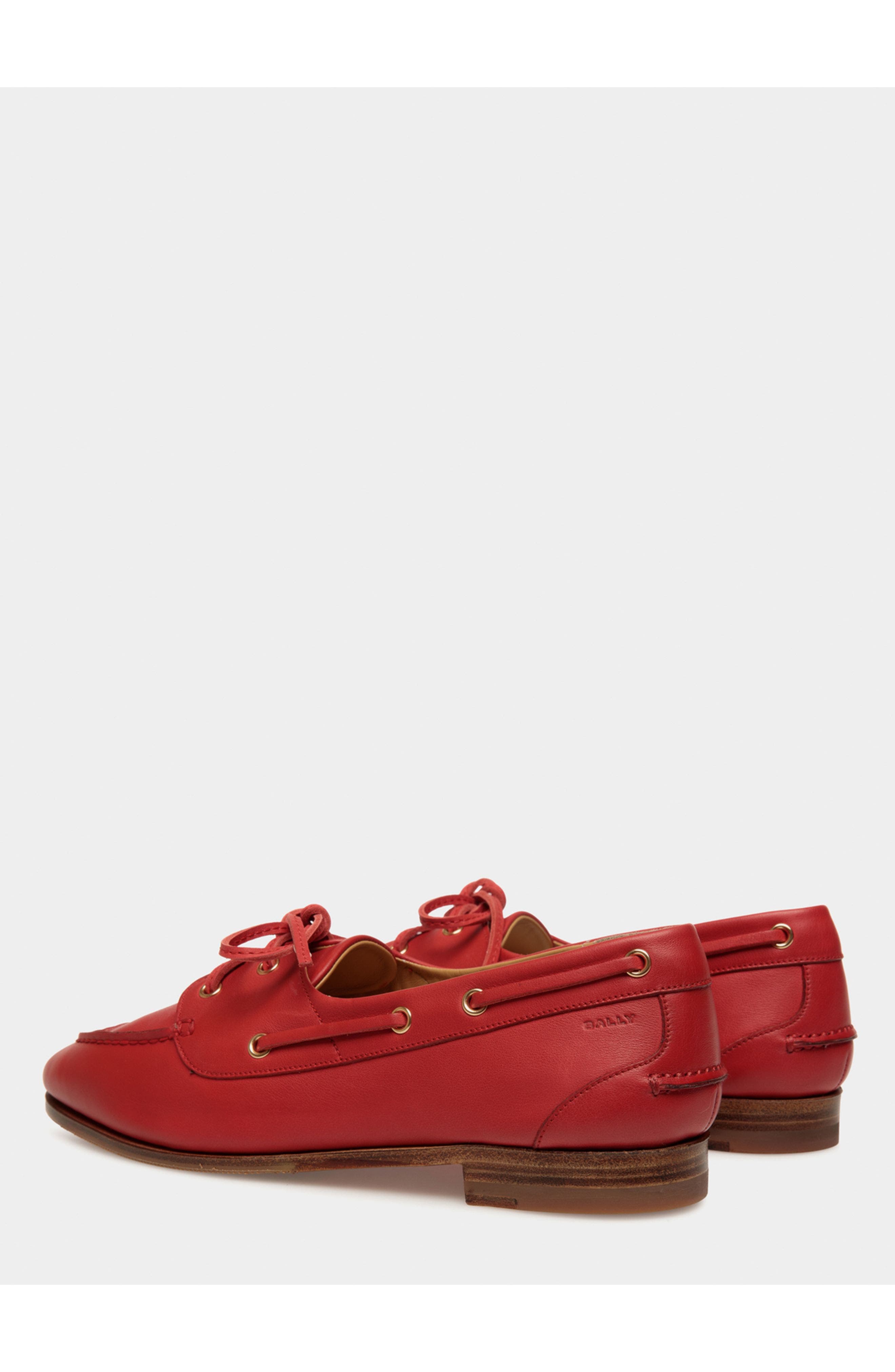 Bally Plume Moccasin in Leather Lined with Sheepskin, Alternate, color, Red