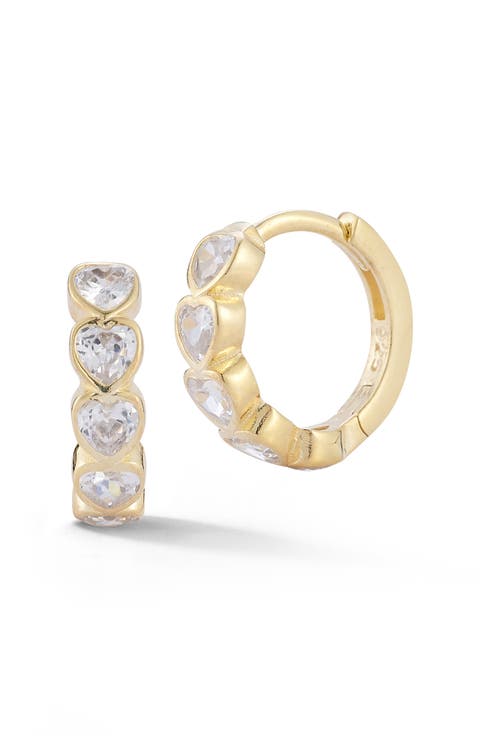 Heart Cubic Zirconia Huggie Hoop Earrings