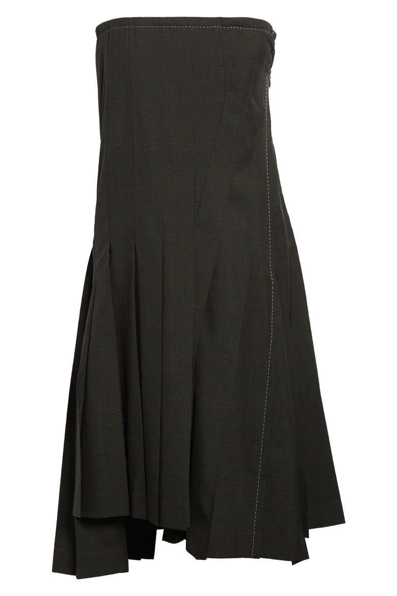 Glen Plaid Mixed Media Strapless Dress, Alternate, color, KHAKI