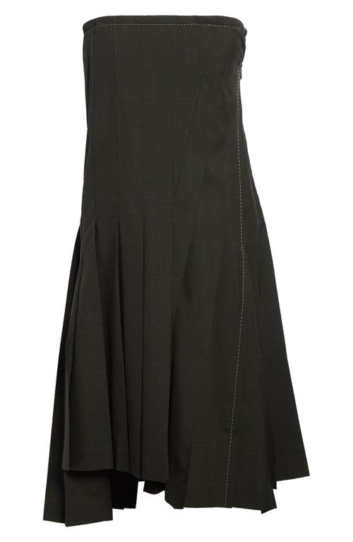 Sacai Glen Plaid Mixed Media Strapless Dress In Black