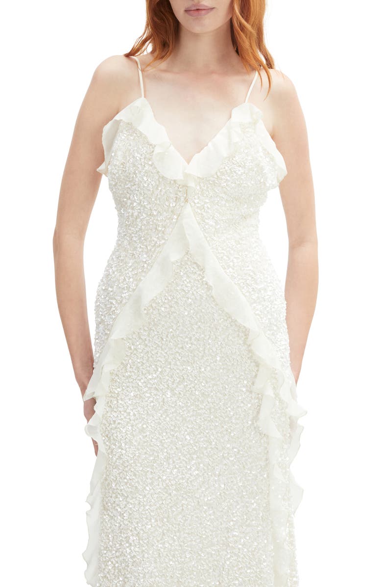 Bardot Marsella Ruffle Sequin Cocktail Dress, Alternate, color, Ivory
