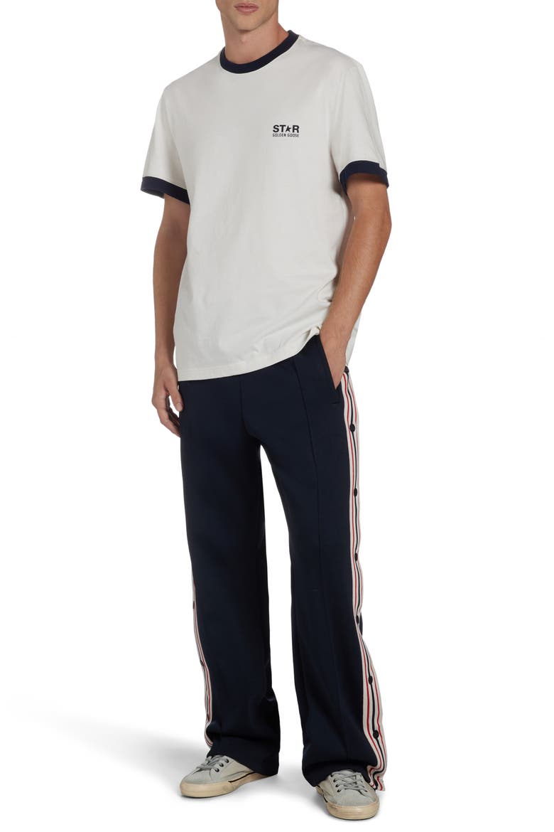Side Stripe Snap Track Pants, Alternate, color, DARK BLUE/ PAPYRUS