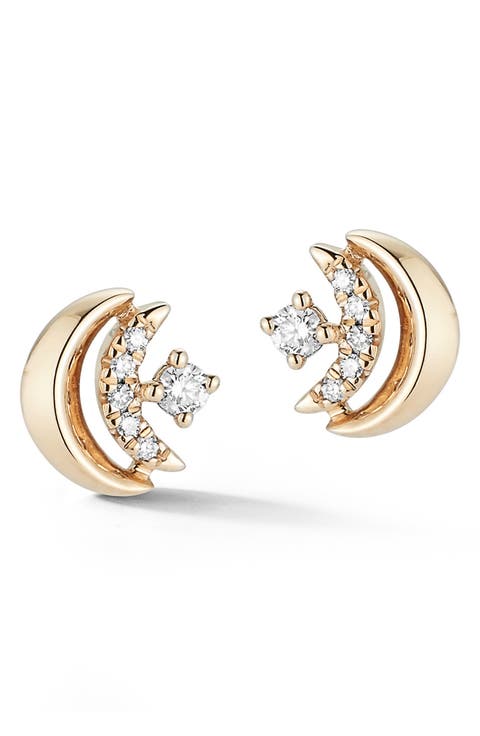 Reese Brooklyn Diamond Double Crescent Stud Earrings