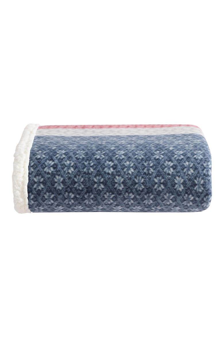 Fair Isle Plaid Faux Shearling Throw Blanket, Main, color, MIDNIGHT