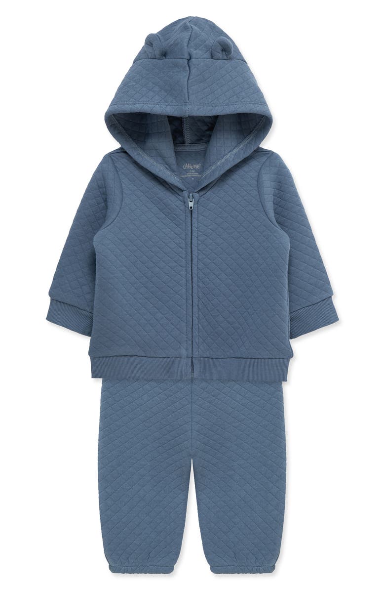 Little Me Quilted Hoodie & Joggers Set, Alternate, color, Dark Blue