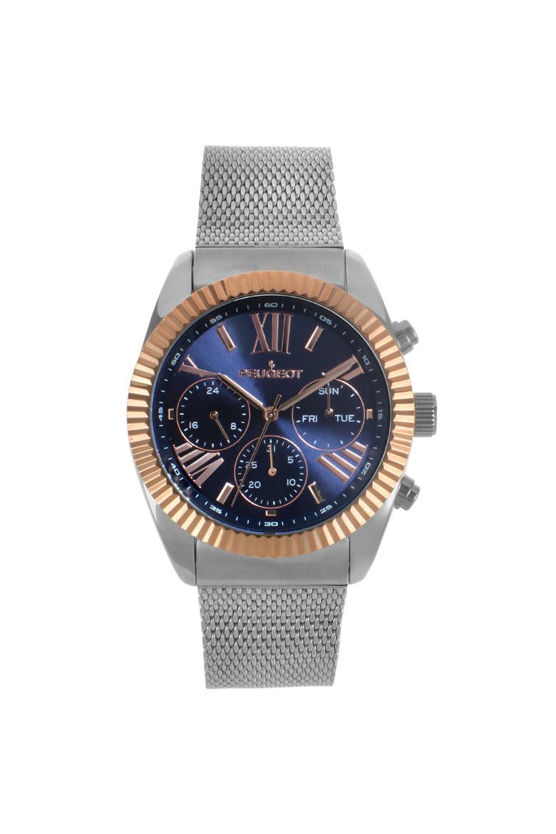 Multi-Function Steel Mesh Fluted Bezel Watch - 42MM, Main, color, Blue
