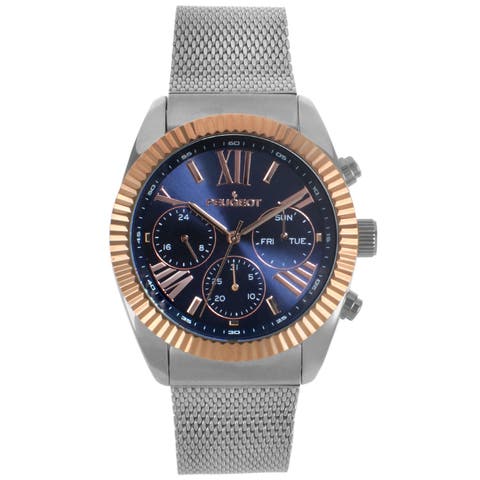 Multi-Function Steel Mesh Fluted Bezel Watch - 42MM