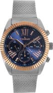 Peugeot Multi-Function Steel Mesh Fluted Bezel Watch - 42MM