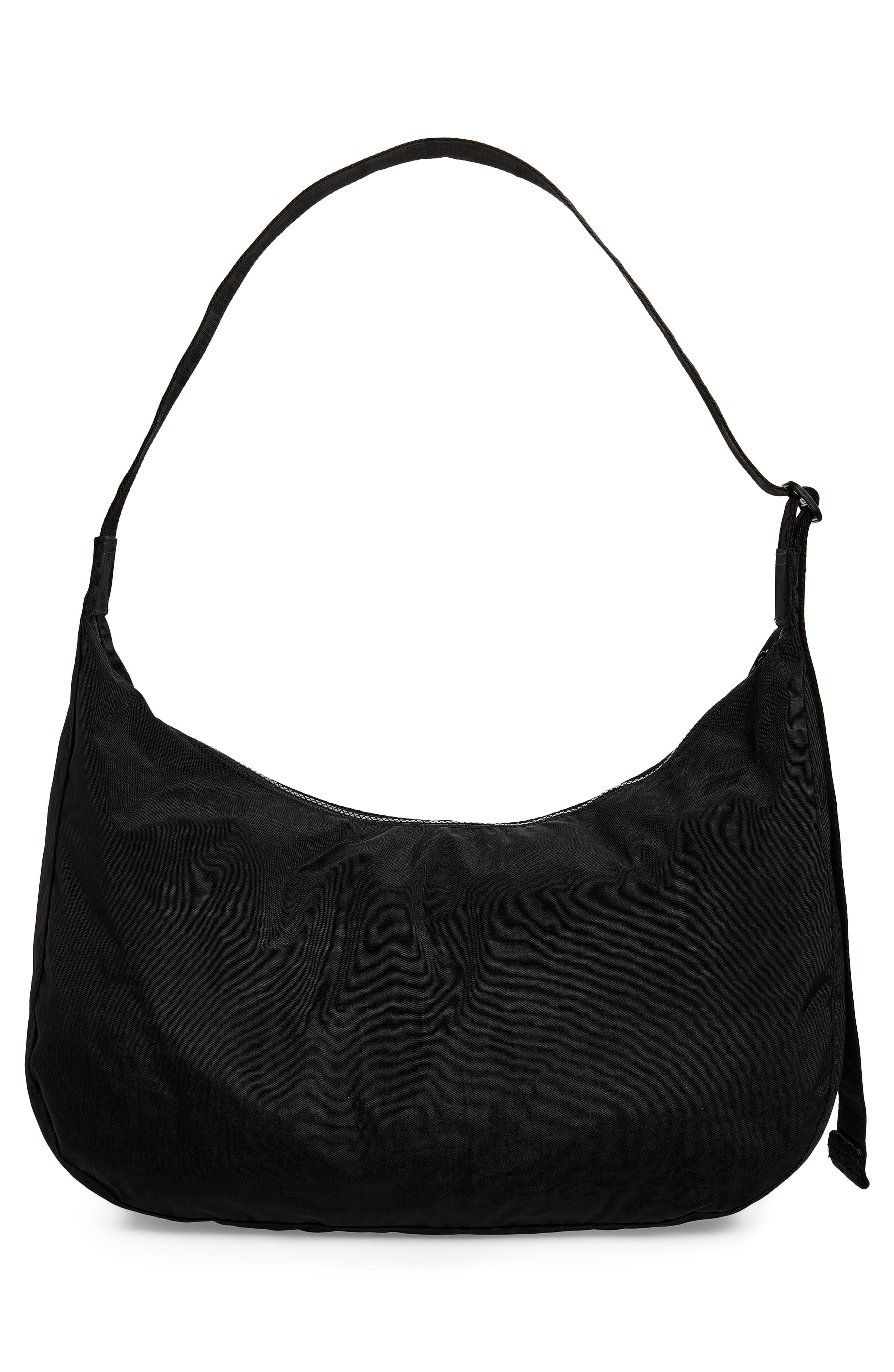 Large Recycled Nylon Crescent Crossbody Bag, Alternate, color, BLACK
