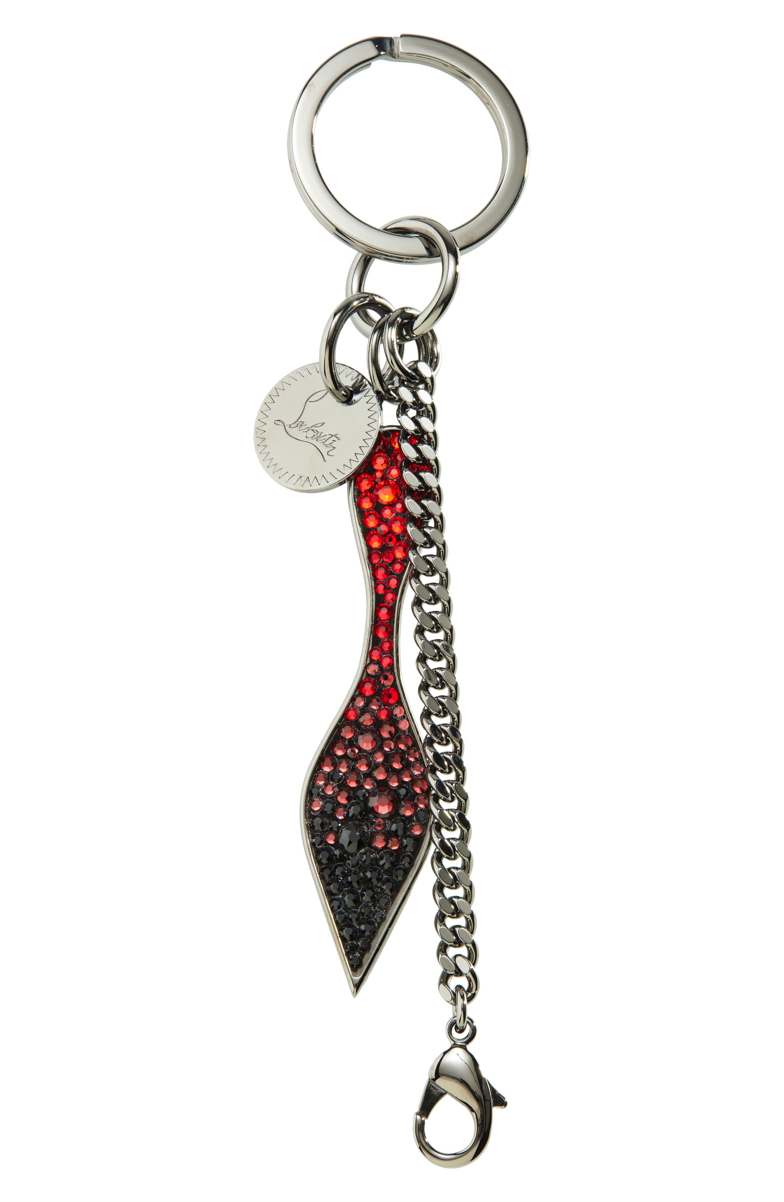 Christian Louboutin Crystal Sole Logo Bag Charm, Main, color, Gun Metal/ Red-Black