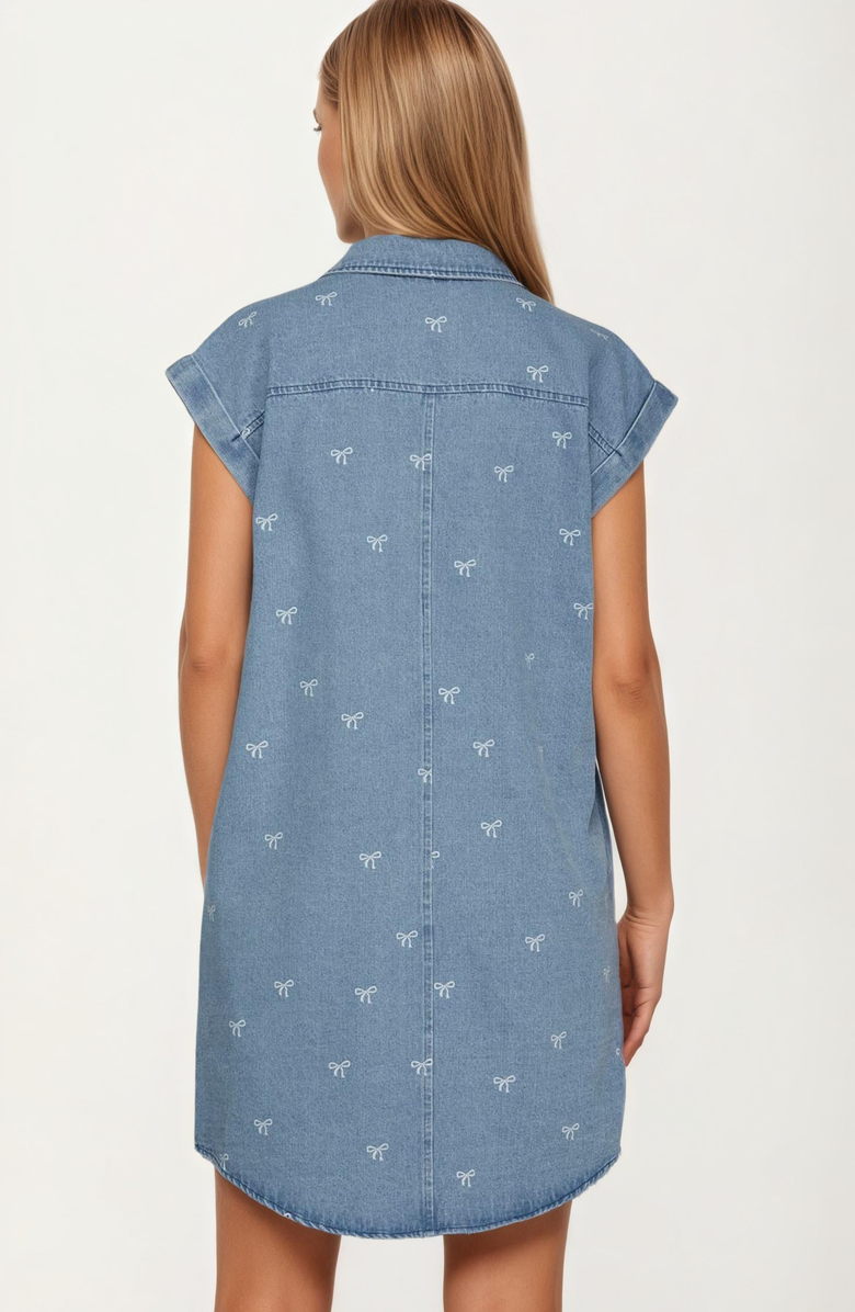 Knit and Lounge Embroidered Denim Shirt Dress with Button Front, Alternate, color, 
