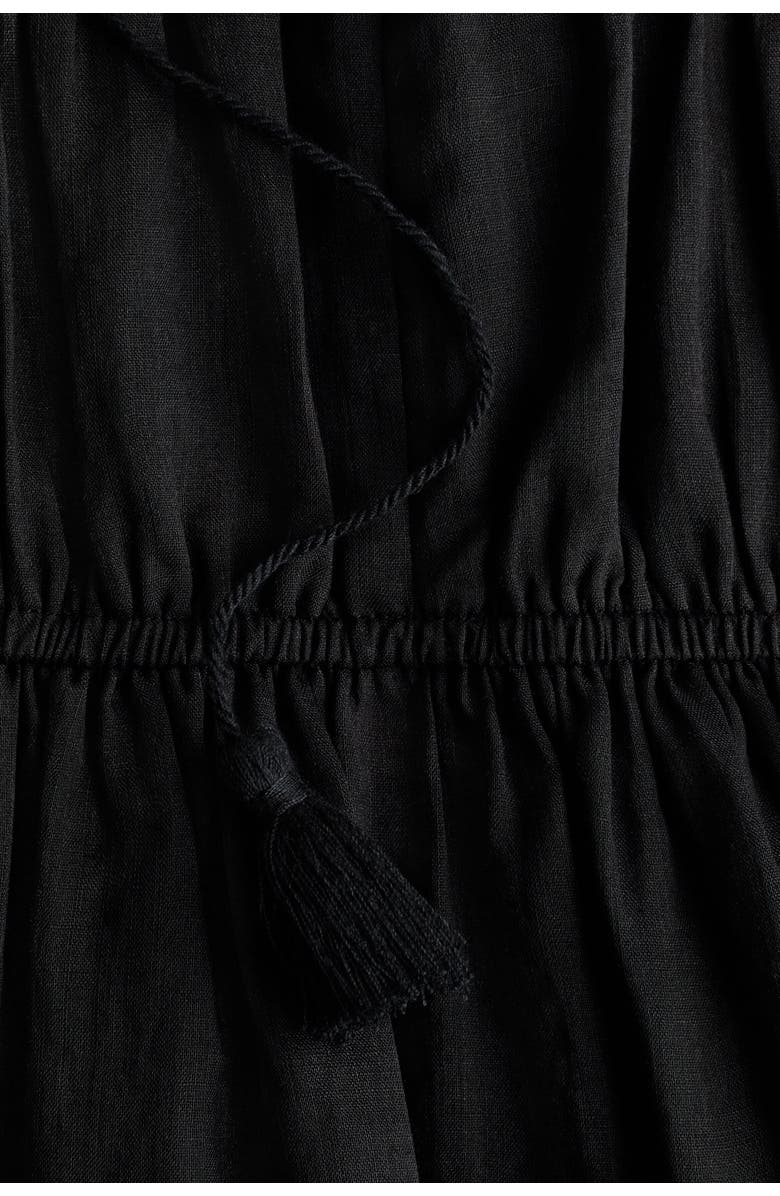H&M Drawstring-detail Ramie Dress, Alternate, color, Black