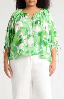 Renee C Floral Tie Keyhole Balloon Sleeve Top
