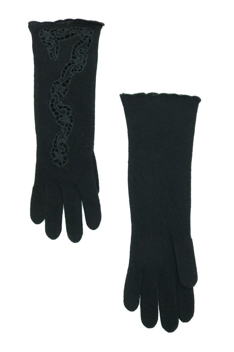 Cashmere gloves with embroidery design, Main, color, BLACK