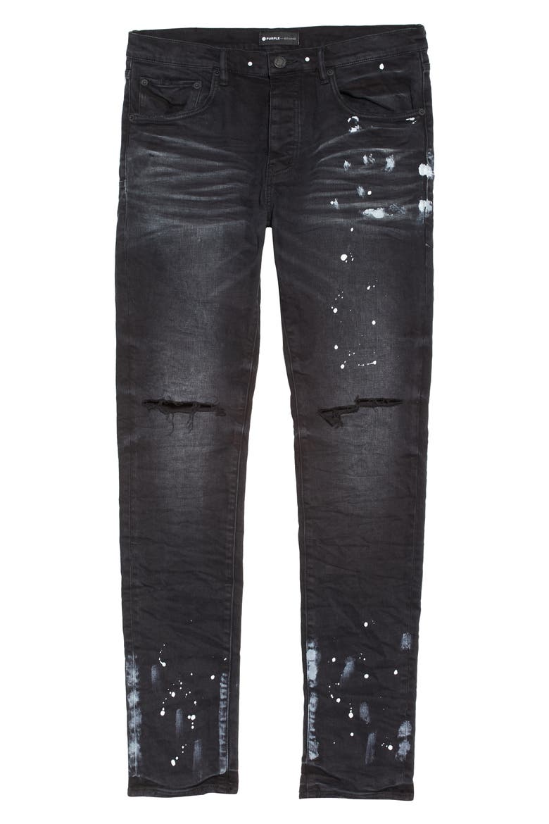Paint Splatter Ripped Knee Skinny Jeans, Alternate, color, BLACK RESIN KNEE SLIT122