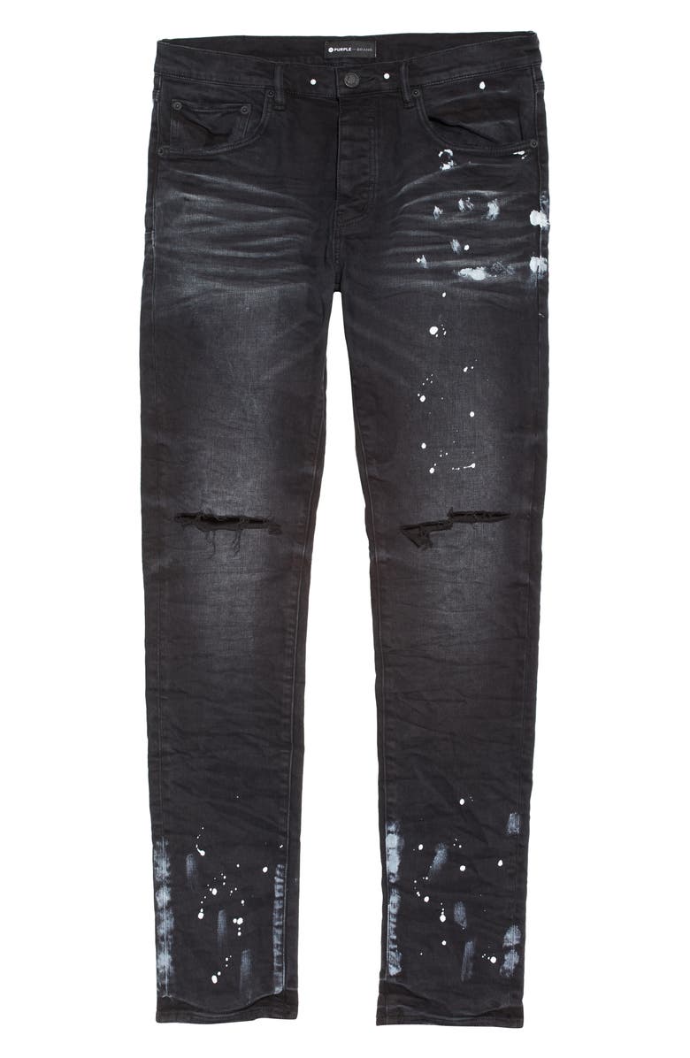 PURPLE BRAND Paint Splatter Ripped Knee Skinny Jeans, Alternate, color, Black Resin Knee Slit122