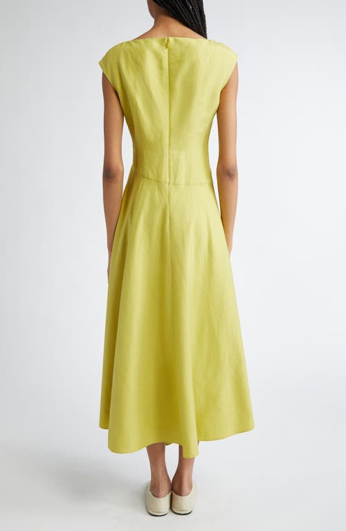 Lafayette 148 Silk Linen Drape Front Asymmetric Dress In Chartreuse
