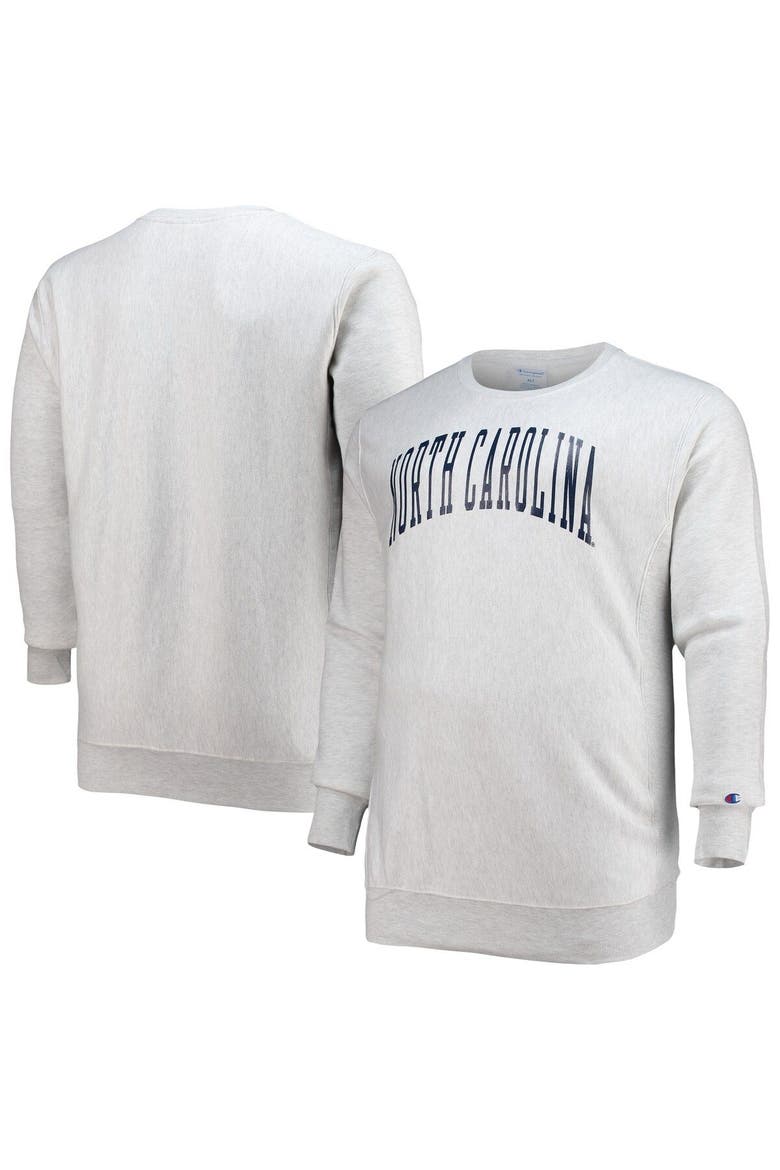 Men's Champion Heathered Gray North Carolina Tar Heels Big & Tall Reverse Weave Fleece Crewneck Pullover Sweatshirt, Main, color, Heather Gray
