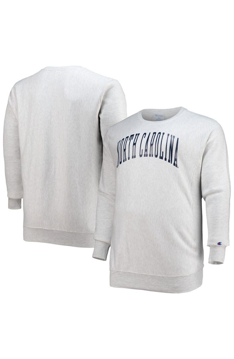 Champion Men's Champion Heathered Gray North Carolina Tar Heels Big & Tall Reverse Weave Fleece Crewneck Pullover Sweatshirt, Main, color, Heather Gray