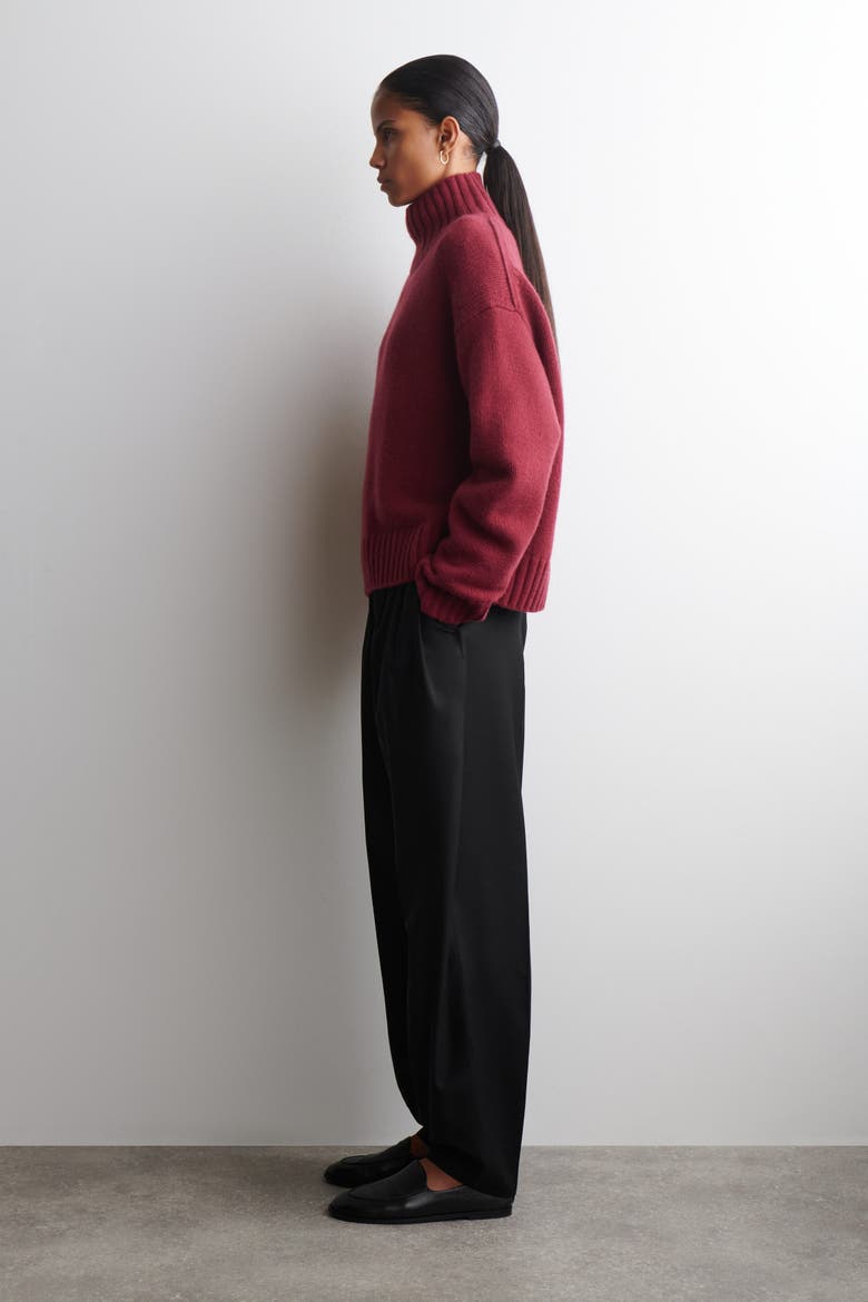 Chunky Cashmere Mock-Neck Sweater, Alternate, color, DARK RED