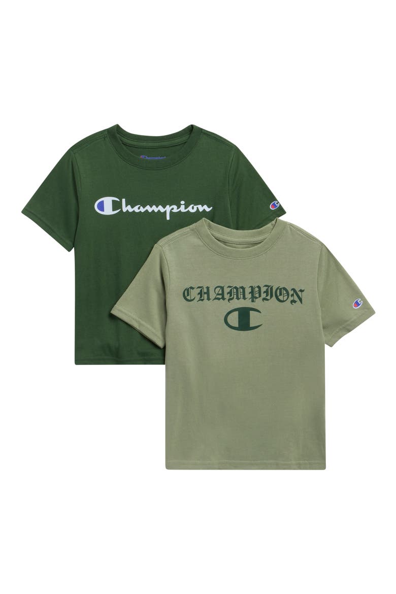 Kids' 2-Pack Assorted Logo T-Shirts, Main, color, HEDGE GREEN
