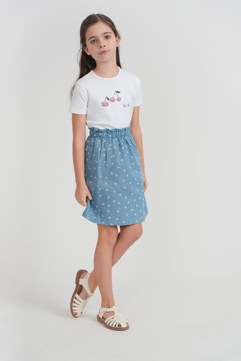 Lola Cherry Denim Skirt - Girls Above-Knee Woven Skirt