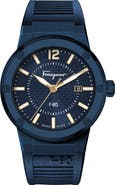 FERRAGAMO Men's F-80 Silicone Strap Watch, 44mm