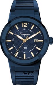 FERRAGAMO Men's F-80 Silicone Strap Watch, 44mm