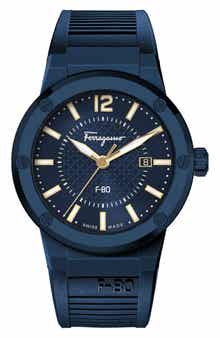 FERRAGAMO Men's F-80 Silicone Strap Watch, 44mm